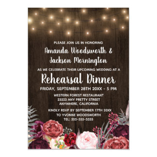 Rustic Peony Marsala Rehearsal Dinner Invitations