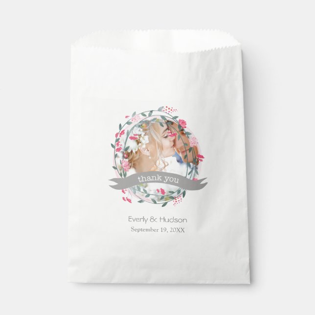 Rustic Peony Pink Folk Art Thank You Favor Bag (Front)