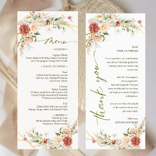 Rustic Peony Rose Terracotta Floral Wedding Menu