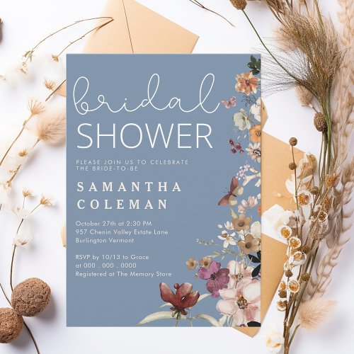 Rustic Periwinkle Boho Wildfolwer Bridal Shower Invitation