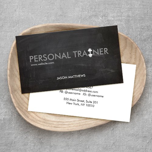 Rustic Personal Trainer Dumbbell Logo Fitness Business Card