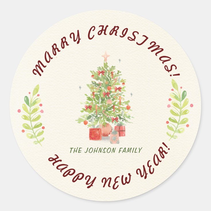 Rustic Personalize Greenery Christmas Classic Round Sticker Zazzle 7816