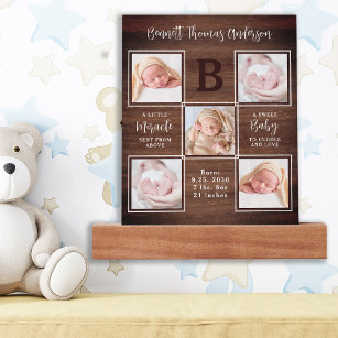 Rustic Personalized 5 Photo Collage New Baby Picture Ledge
