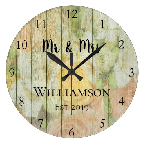 Rustic Personalized Antique Floral Wood Custom Large Clock