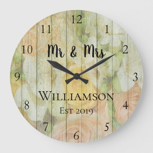 Rustic Personalized Antique Floral Wood Custom Large Clock