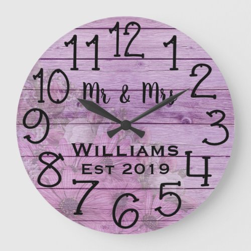 Rustic Personalized Antique Purple Wood Custom Large Clock