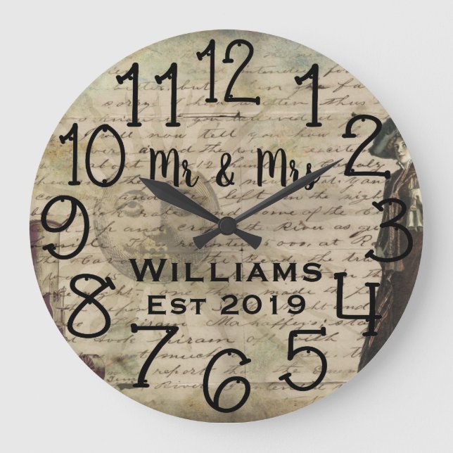 Rustic Personalized Antique Vintage Custom Large Clock (Front)