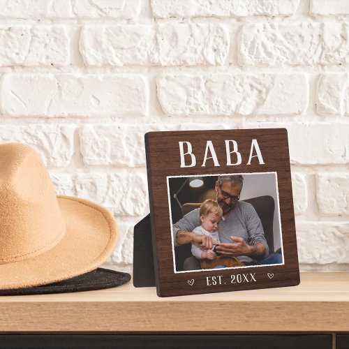 Rustic Personalized Baba Grandpa Photo Plaque