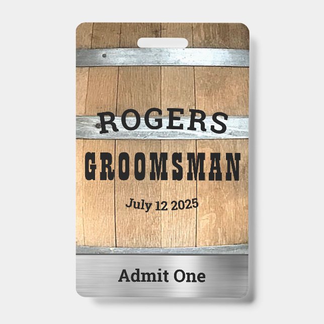Rustic Personalized Bachelor Party Badge (Front)