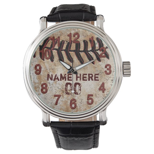 Rustic Personalized Baseball Watches for Guys (Front)