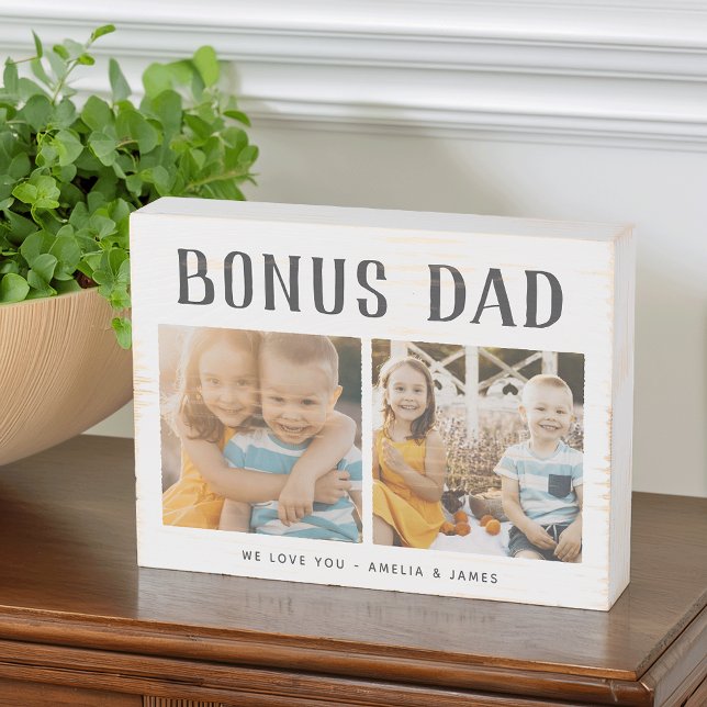 Rustic Personalized Bonus Dad Photo Wooden Box Sign (Creator Uploaded)