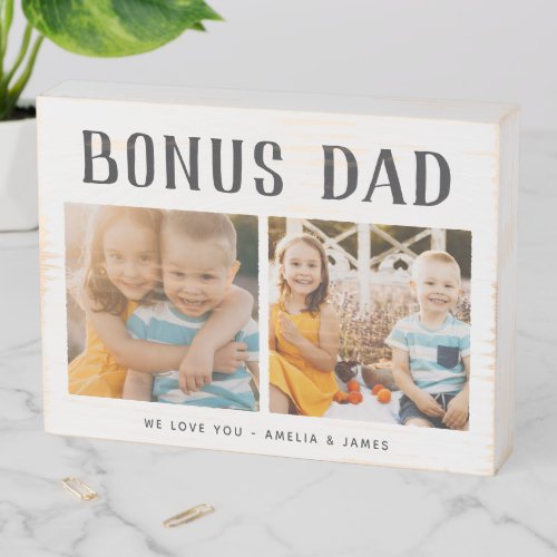 Rustic Personalized Bonus Dad Photo Wooden Box Sign