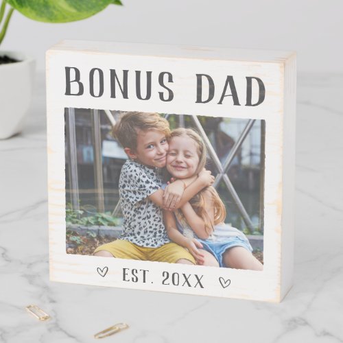 Rustic Personalized Bonus Dad Photo Wooden Box Sign