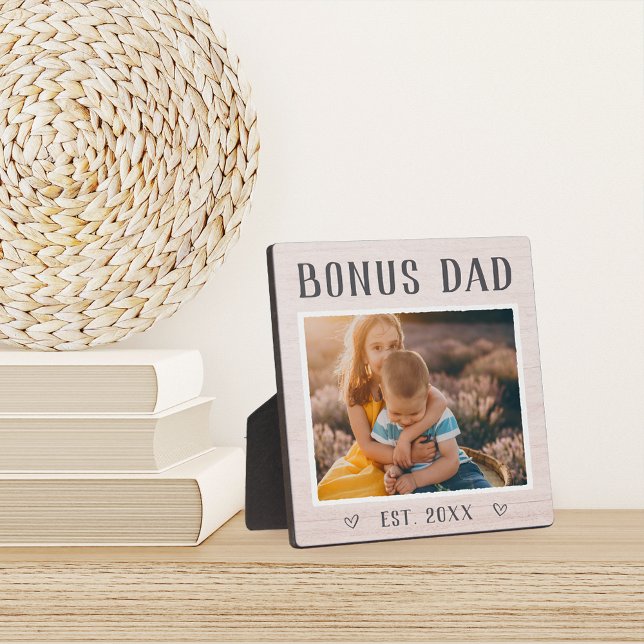 Rustic Personalized Bonus Dad Stepfather Photo Plaque (Creator Uploaded)