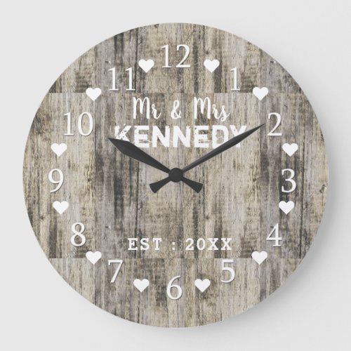 Rustic Personalized Brown Barn Wood Wedding Large Clock