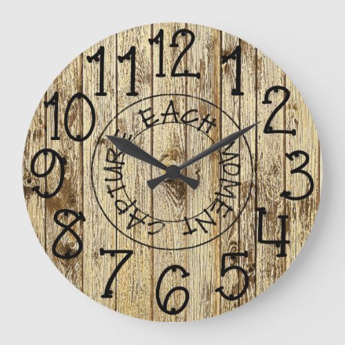 Rustic Personalized Brown Wood Capture Each Moment Large Clock