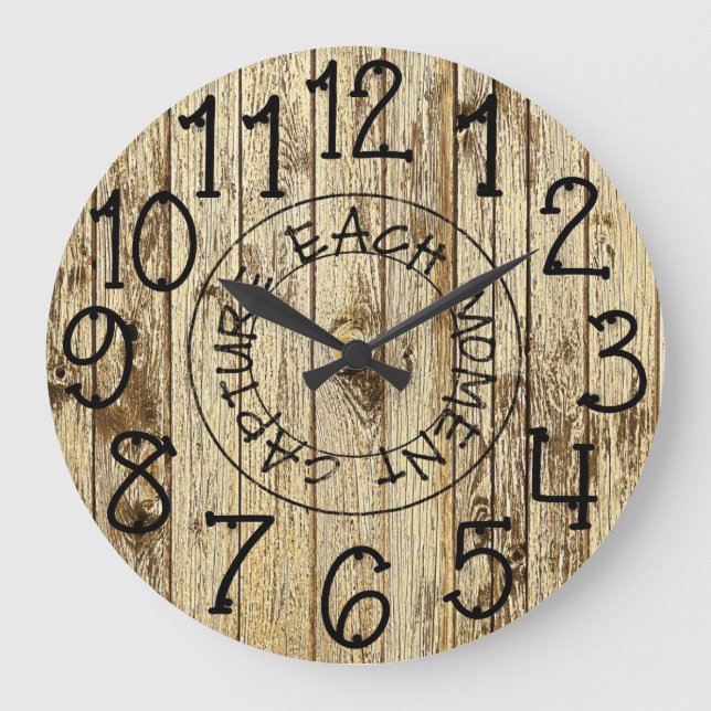 Rustic Personalized Brown Wood Capture Each Moment Large Clock (Front)