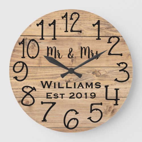 Rustic Personalized Brown Wood Custom Large Clock