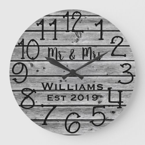 Rustic Personalized Brown Wood Custom Large Clock