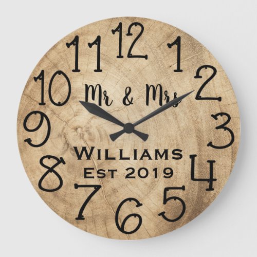 Rustic Personalized Brown Wood Custom Large Clock