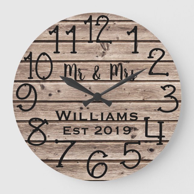 Rustic Personalized Brown Wood Custom Large Clock (Front)