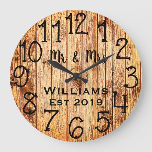 Rustic Personalized Brown Wood Custom Large Clock