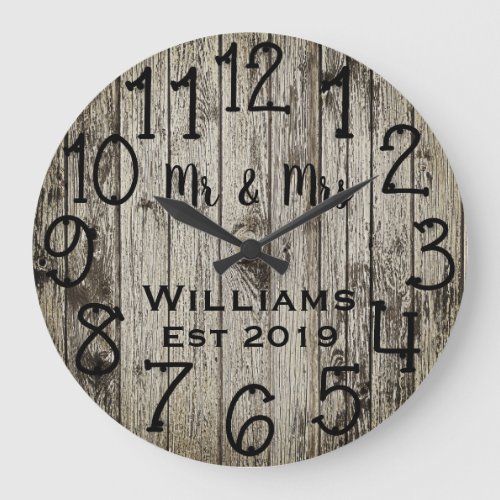 Rustic Personalized Brown Wood Custom Large Clock