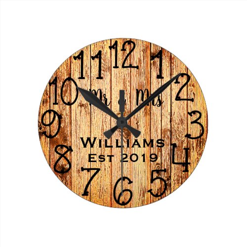 Rustic Personalized Brown Wood Custom Round Clock