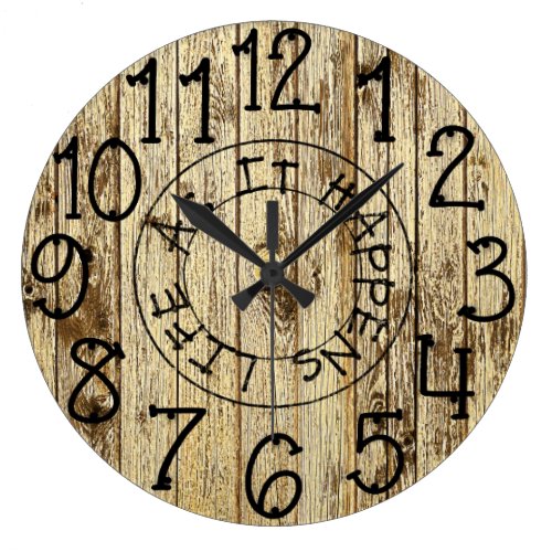 Rustic Personalized Brown Wood Life as it Happens Large Clock