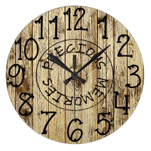 Rustic Personalized Brown Wood Precious Memories Large Clock