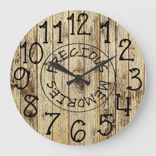 Rustic Personalized Brown Wood Precious Memories Large Clock