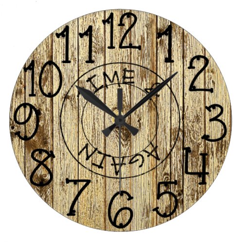 Rustic Personalized Brown Wood Time and Again Large Clock