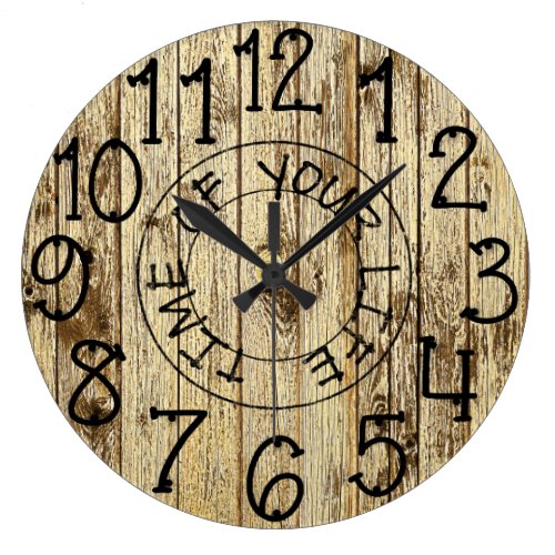 Rustic Personalized Brown Wood Time of Your Life Large Clock