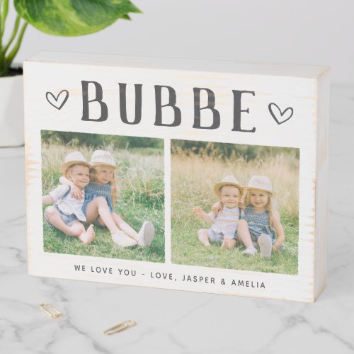 Rustic Personalized Bubbe Grandma 2 Photo Wooden Box Sign