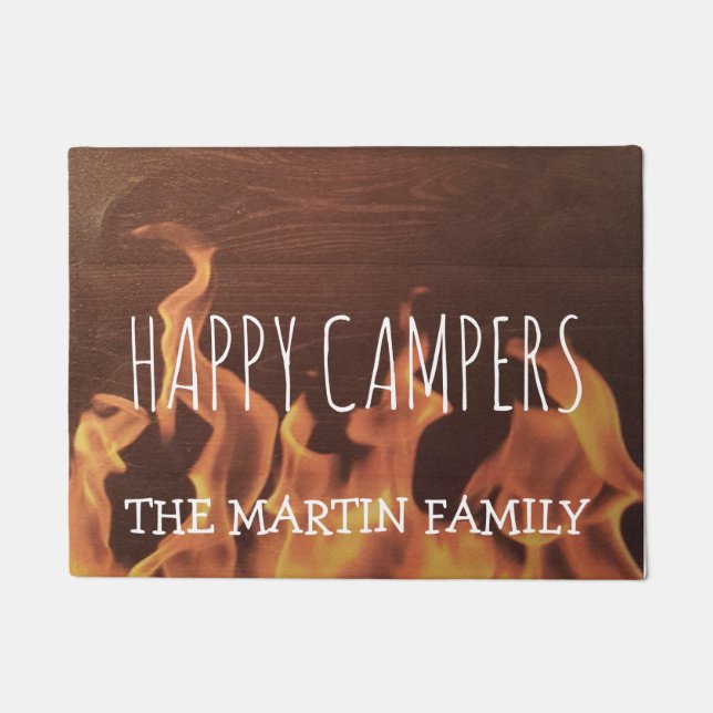 Rustic Personalized Camping Campfire Happy Campers Doormat (Front)