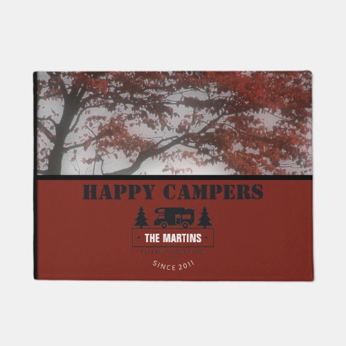 Rustic Personalized  Camping RV Happy Campers Doormat