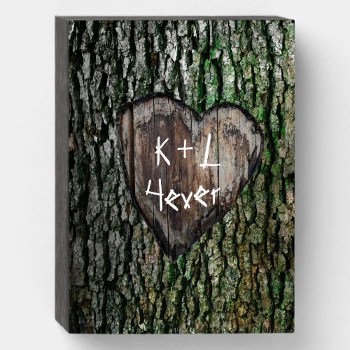 Rustic Personalized Carved Tree Heart 5th Year Wooden Box Sign