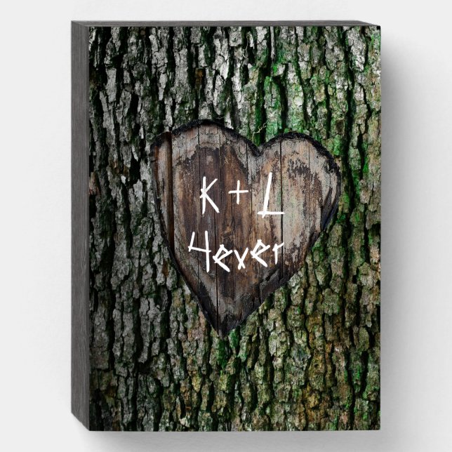 Rustic Personalized Carved Tree Heart 5th Year Wooden Box Sign (Front Vertical)