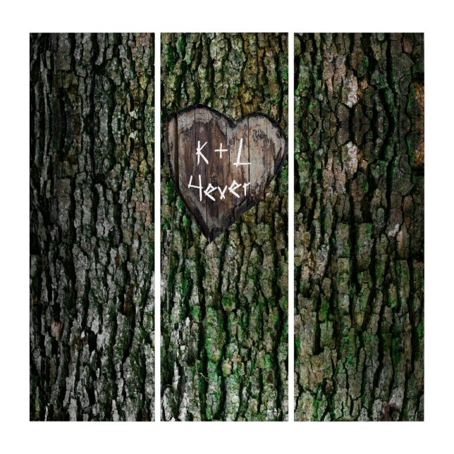 Rustic Personalized Carved Tree Heart Lovers Triptych (Front)