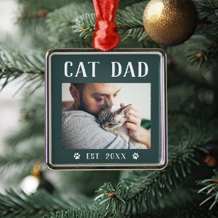Rustic Personalized Cat Dad Photo Metal Ornament