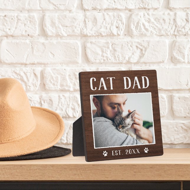 Rustic Personalized Cat Dad Photo Plaque (Creator Uploaded)