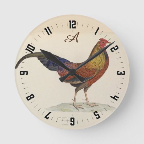 Rustic Personalized Colorful Rooster chicken Round Clock