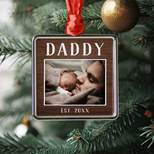 Rustic Personalized Daddy Photo Metal Ornament