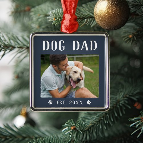 Rustic Personalized Dog Dad Photo Metal Ornament