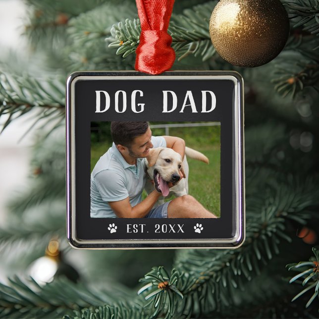 Rustic Personalized Dog Dad Photo Metal Ornament (Creator Uploaded)