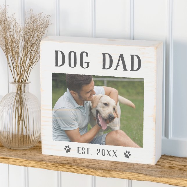 Rustic Personalized Dog Dad Photo Wooden Box Sign (Creator Uploaded)