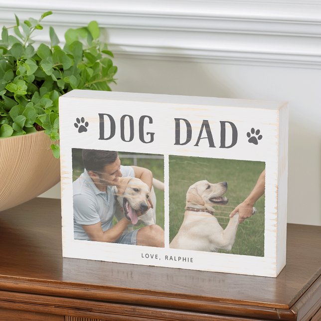 Rustic Personalized Dog Dad Photo Wooden Box Sign (Creator Uploaded)