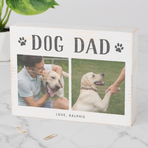 Rustic Personalized Dog Dad Photo Wooden Box Sign