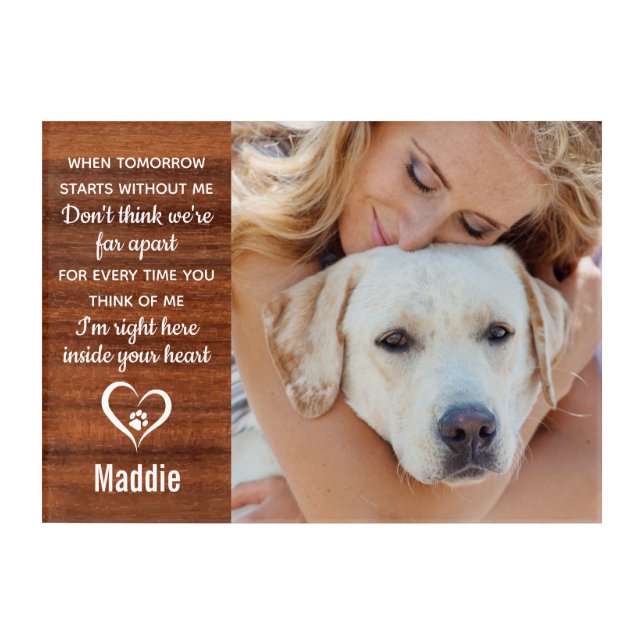 Rustic Personalized Dog Pet Memorial Photo Acrylic Print (Front)