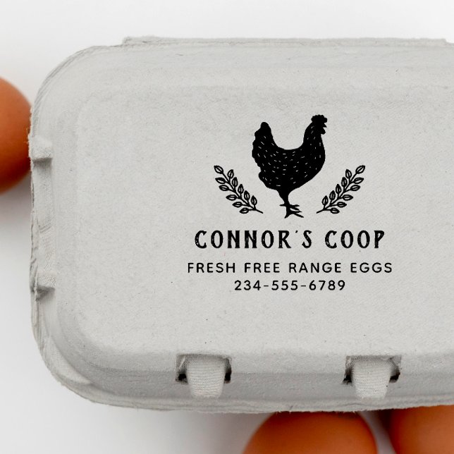 Rustic Personalized Farm Or Chicken Coop Egg Self-inking Stamp (Rubber Stamp Mock-up)